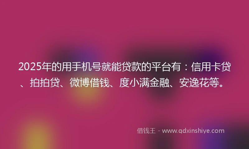 2025年的用手机号就能贷款的平台有：信用卡贷、拍拍贷、微博借钱、度小满金融、安逸花等。