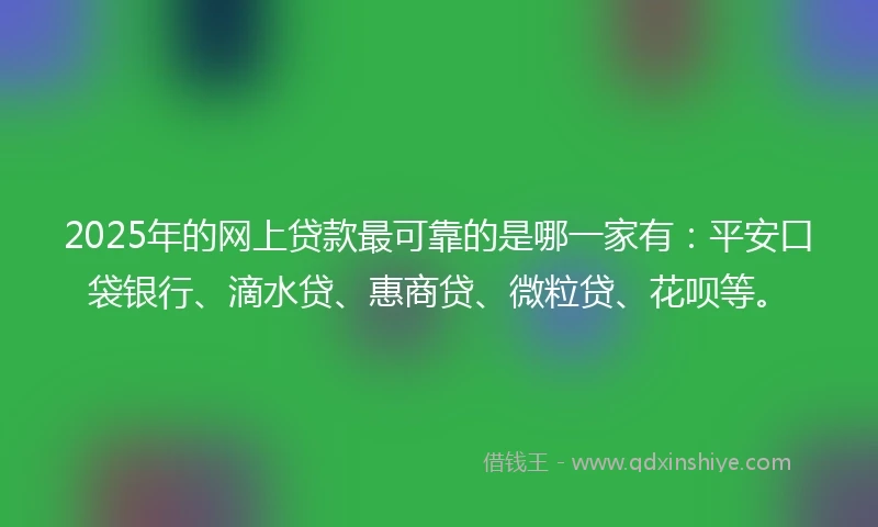 2025年的网上贷款最可靠的是哪一家有：平安口袋银行、滴水贷、惠商贷、微粒贷、花呗等。
