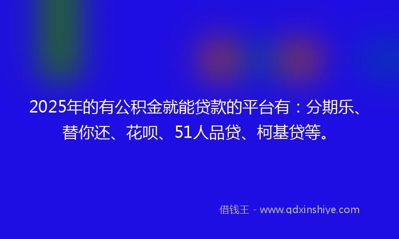 2025年的有公积金就能贷款的平台有：分期乐、替你还、花呗、51人品贷、柯基贷等。