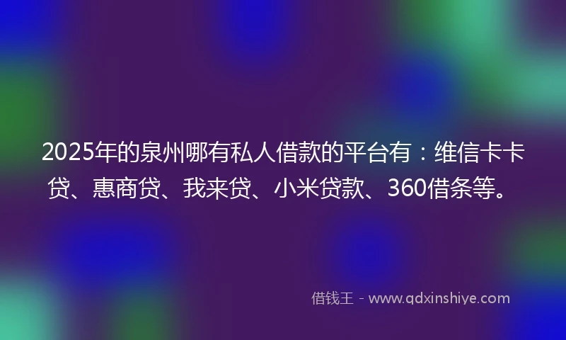2025年的泉州哪有私人借款的平台有：维信卡卡贷、惠商贷、我来贷、小米贷款、360借条等。