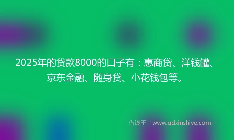 2025年的贷款8000的口子有：惠商贷、洋钱罐、京东金融、随身贷、小花钱包等。