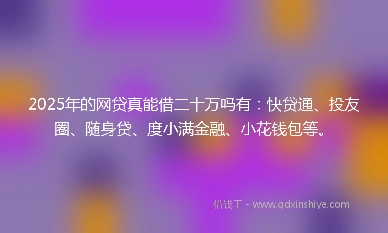 2025年的网贷真能借二十万吗有：快贷通、投友圈、随身贷、度小满金融、小花钱包等。