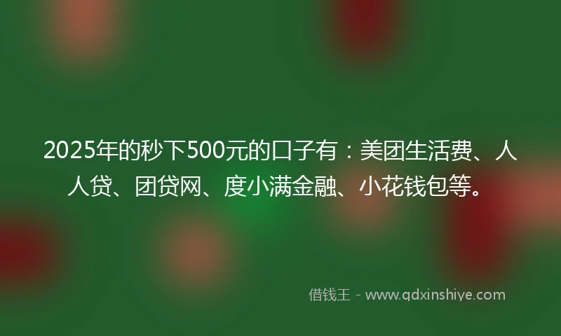 2025年的秒下500元的口子有：美团生活费、人人贷、团贷网、度小满金融、小花钱包等。