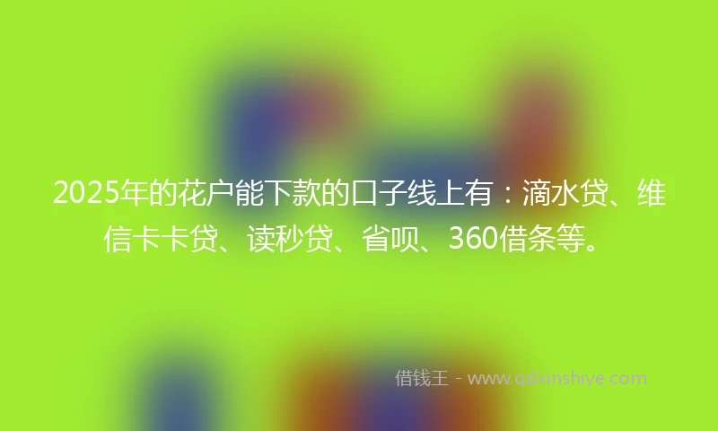 2025年的花户能下款的口子线上有：滴水贷、维信卡卡贷、读秒贷、省呗、360借条等。