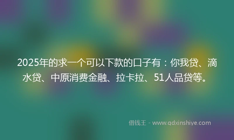 2025年的求一个可以下款的口子有：你我贷、滴水贷、中原消费金融、拉卡拉、51人品贷等。