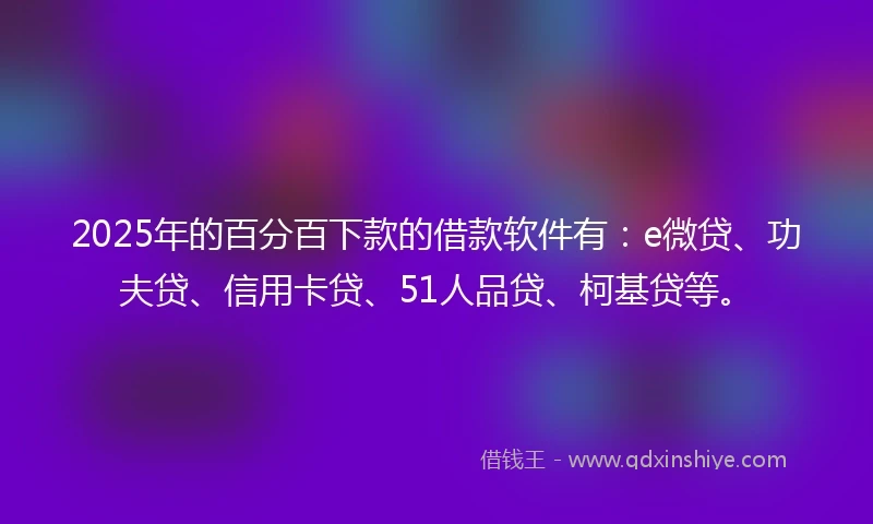 2025年的百分百下款的借款软件有：e微贷、功夫贷、信用卡贷、51人品贷、柯基贷等。