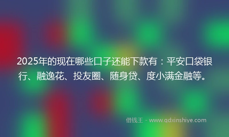 2025年的现在哪些口子还能下款有：平安口袋银行、融逸花、投友圈、随身贷、度小满金融等。