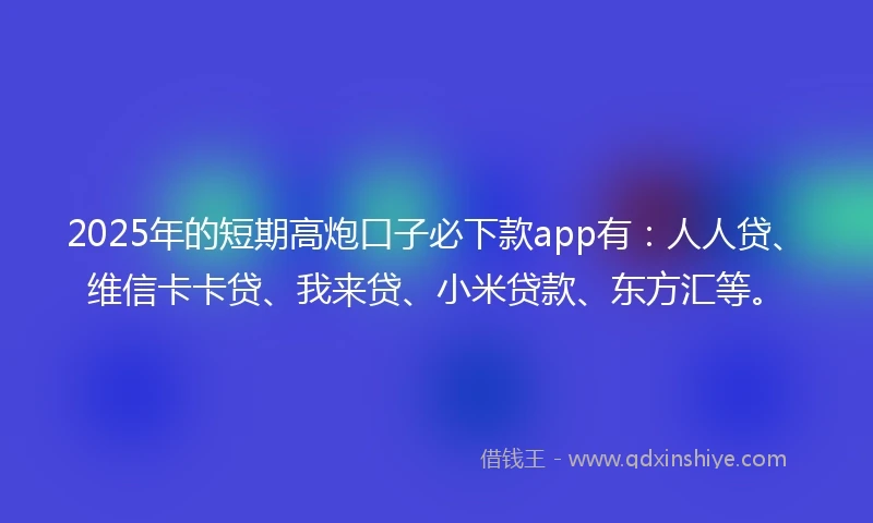 2025年的短期高炮口子必下款app有：人人贷、维信卡卡贷、我来贷、小米贷款、东方汇等。