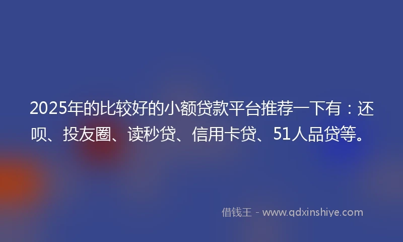 2025年的比较好的小额贷款平台推荐一下有：还呗、投友圈、读秒贷、信用卡贷、51人品贷等。