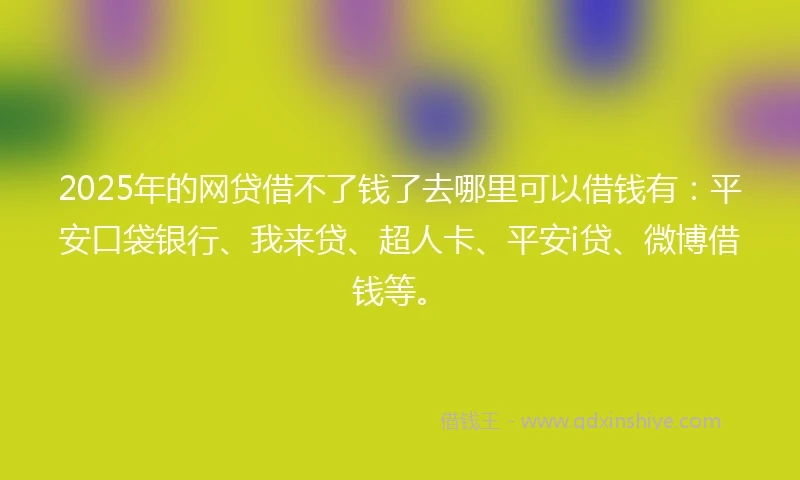 2025年的网贷借不了钱了去哪里可以借钱有：平安口袋银行、我来贷、超人卡、平安i贷、微博借钱等。