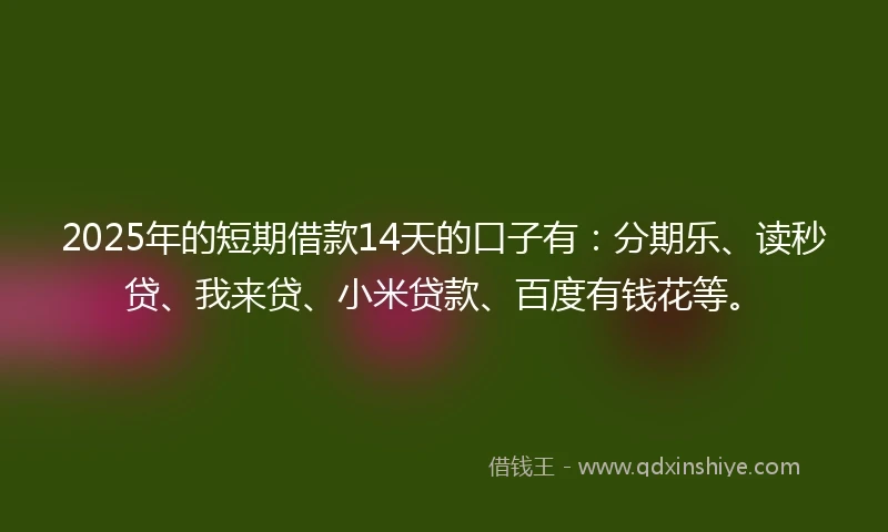 2025年的短期借款14天的口子有：分期乐、读秒贷、我来贷、小米贷款、百度有钱花等。
