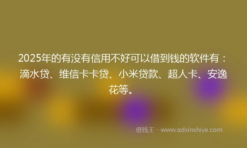 2025年的有没有信用不好可以借到钱的软件有：滴水贷、维信卡卡贷、小米贷款、超人卡、安逸花等。