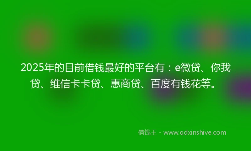 2025年的目前借钱最好的平台有：e微贷、你我贷、维信卡卡贷、惠商贷、百度有钱花等。