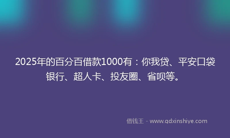 2025年的百分百借款1000有：你我贷、平安口袋银行、超人卡、投友圈、省呗等。