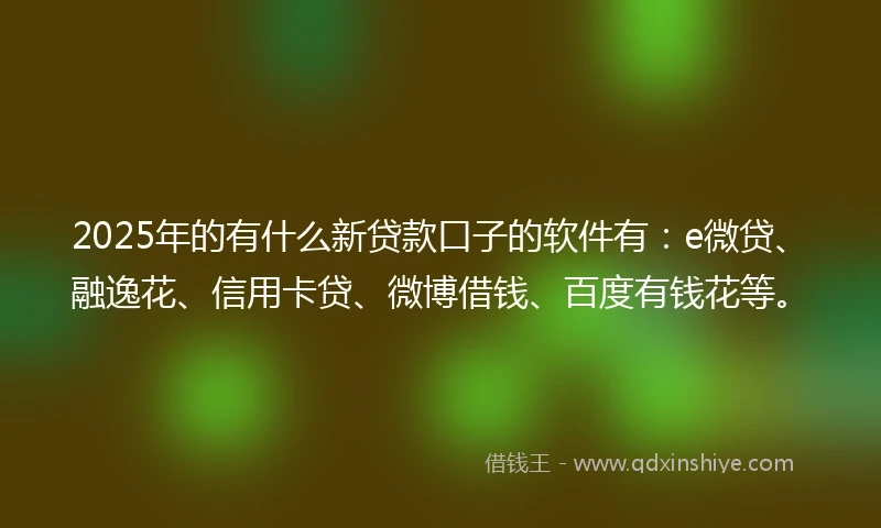 2025年的有什么新贷款口子的软件有：e微贷、融逸花、信用卡贷、微博借钱、百度有钱花等。