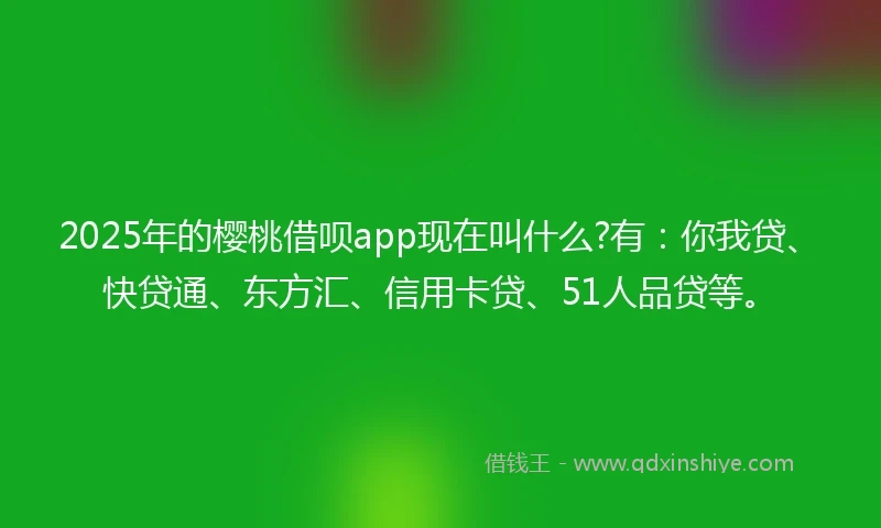 2025年的樱桃借呗app现在叫什么?有：你我贷、快贷通、东方汇、信用卡贷、51人品贷等。