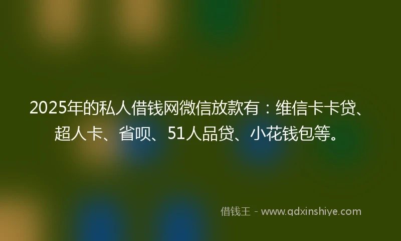 2025年的私人借钱网微信放款有：维信卡卡贷、超人卡、省呗、51人品贷、小花钱包等。