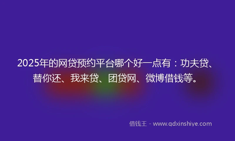 2025年的网贷预约平台哪个好一点有：功夫贷、替你还、我来贷、团贷网、微博借钱等。