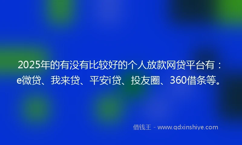 2025年的有没有比较好的个人放款网贷平台有：e微贷、我来贷、平安i贷、投友圈、360借条等。