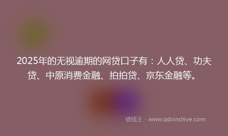 2025年的无视逾期的网贷口子有：人人贷、功夫贷、中原消费金融、拍拍贷、京东金融等。