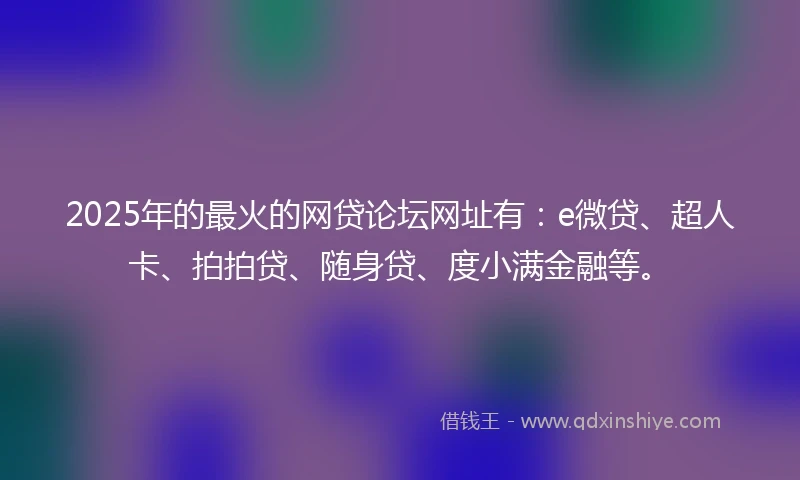 2025年的最火的网贷论坛网址有：e微贷、超人卡、拍拍贷、随身贷、度小满金融等。