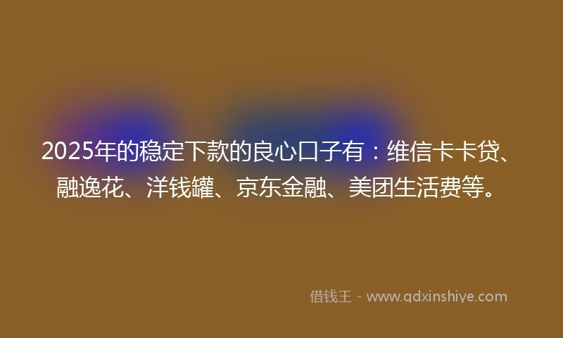 2025年的稳定下款的良心口子有：维信卡卡贷、融逸花、洋钱罐、京东金融、美团生活费等。