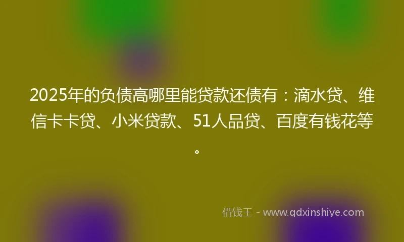 2025年的负债高哪里能贷款还债有：滴水贷、维信卡卡贷、小米贷款、51人品贷、百度有钱花等。