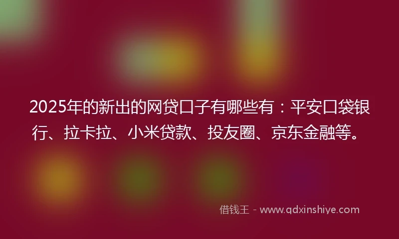 2025年的新出的网贷口子有哪些有：平安口袋银行、拉卡拉、小米贷款、投友圈、京东金融等。