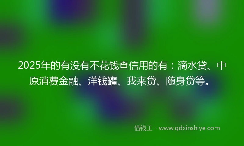 2025年的有没有不花钱查信用的有：滴水贷、中原消费金融、洋钱罐、我来贷、随身贷等。