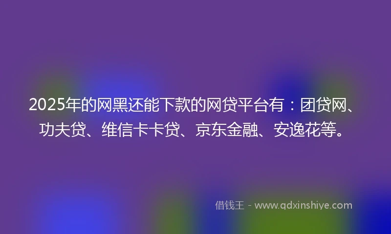 2025年的网黑还能下款的网贷平台有：团贷网、功夫贷、维信卡卡贷、京东金融、安逸花等。