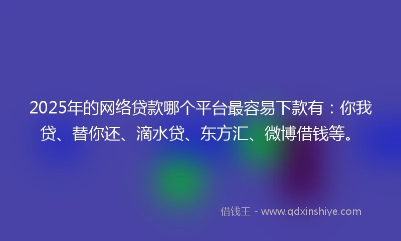 2025年的网络贷款哪个平台最容易下款有：你我贷、替你还、滴水贷、东方汇、微博借钱等。