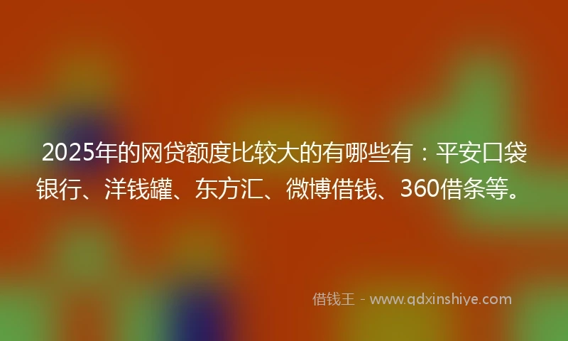 2025年的网贷额度比较大的有哪些有：平安口袋银行、洋钱罐、东方汇、微博借钱、360借条等。