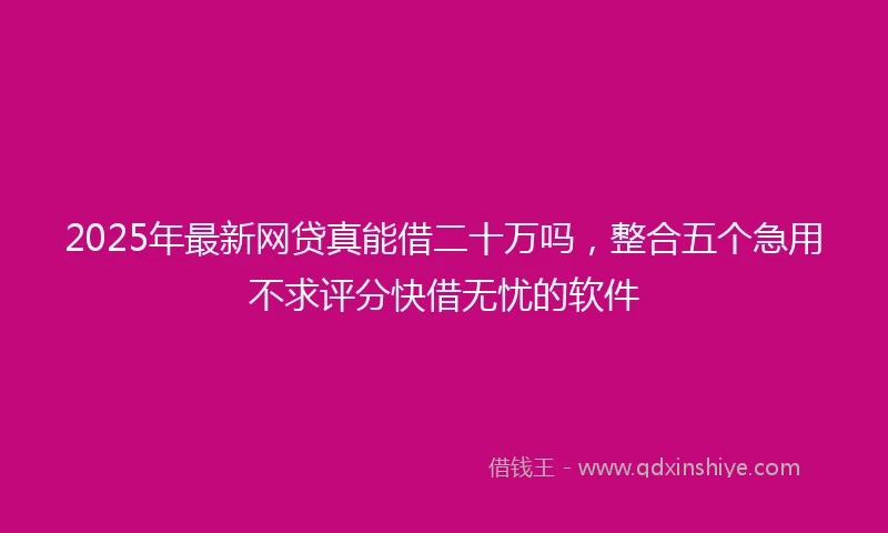 2025年最新网贷真能借二十万吗，整合五个急用不求评分快借无忧的软件