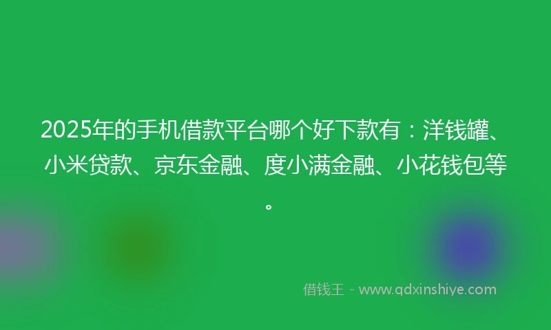 2025年的手机借款平台哪个好下款有：洋钱罐、小米贷款、京东金融、度小满金融、小花钱包等。