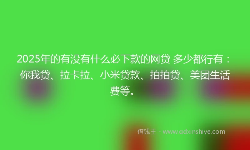 2025年的有没有什么必下款的网贷 多少都行有:你我贷、拉卡拉、小米贷款、拍拍贷、美团生活费等。