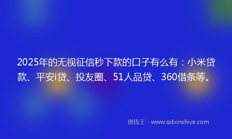 2025年的无视征信秒下款的口子有么有：小米贷款、平安i贷、投友圈、51人品贷、360借条等。