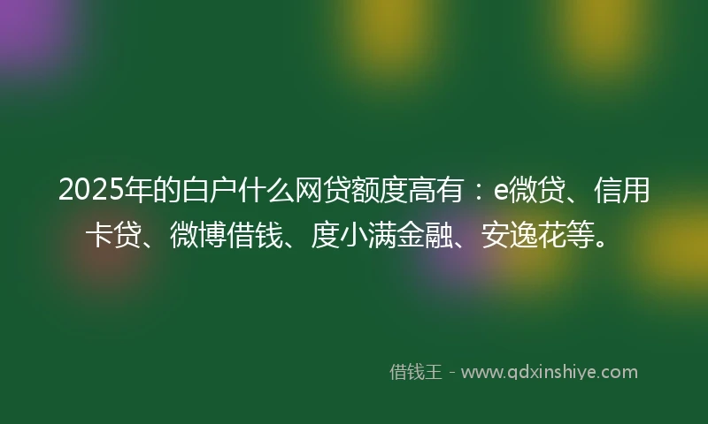 2025年的白户什么网贷额度高有：e微贷、信用卡贷、微博借钱、度小满金融、安逸花等。