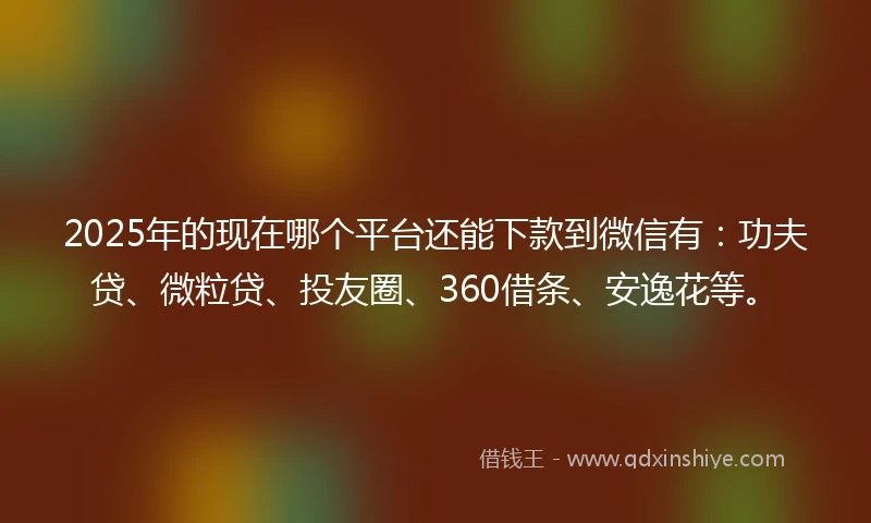 2025年的现在哪个平台还能下款到微信有：功夫贷、微粒贷、投友圈、360借条、安逸花等。