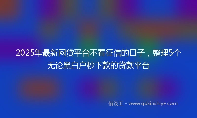 2025年最新网贷平台不看征信的口子，整理5个无论黑白户秒下款的贷款平台