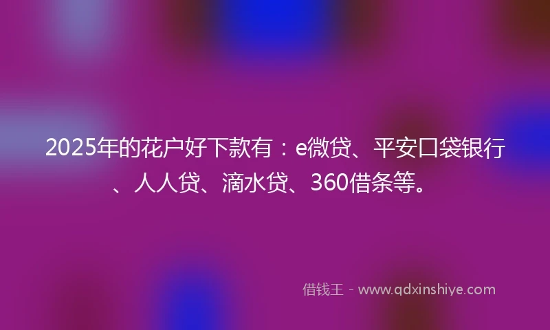 2025年的花户好下款有：e微贷、平安口袋银行、人人贷、滴水贷、360借条等。