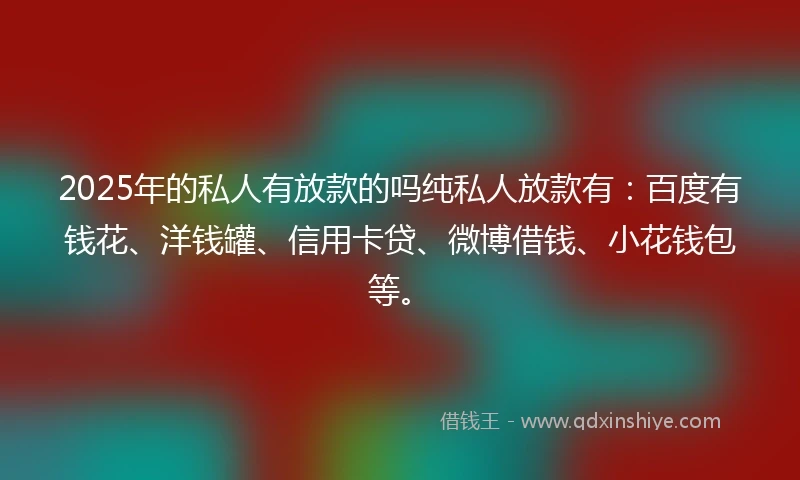 2025年的私人有放款的吗纯私人放款有：百度有钱花、洋钱罐、信用卡贷、微博借钱、小花钱包等。