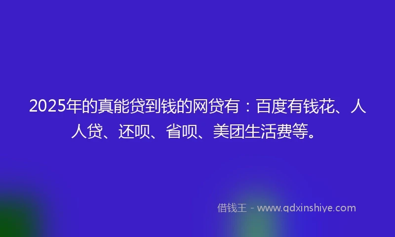 2025年的真能贷到钱的网贷有：百度有钱花、人人贷、还呗、省呗、美团生活费等。