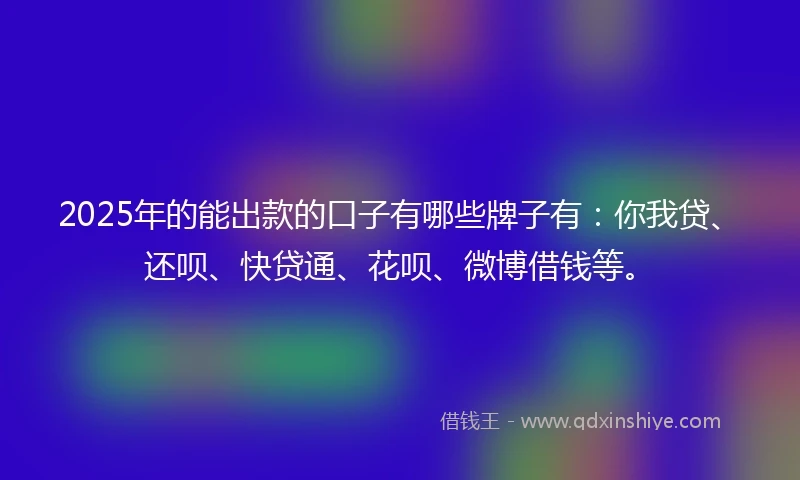2025年的能出款的口子有哪些牌子有：你我贷、还呗、快贷通、花呗、微博借钱等。