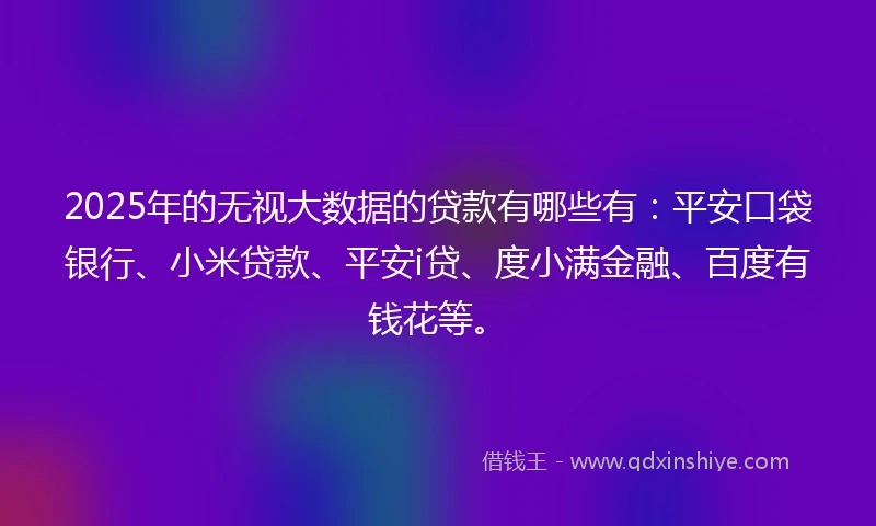 2025年的无视大数据的贷款有哪些有：平安口袋银行、小米贷款、平安i贷、度小满金融、百度有钱花等。