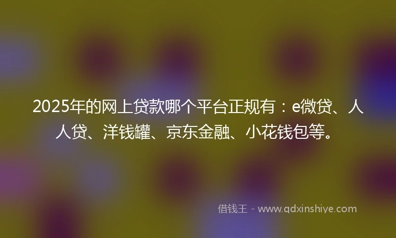 2025年的网上贷款哪个平台正规有：e微贷、人人贷、洋钱罐、京东金融、小花钱包等。