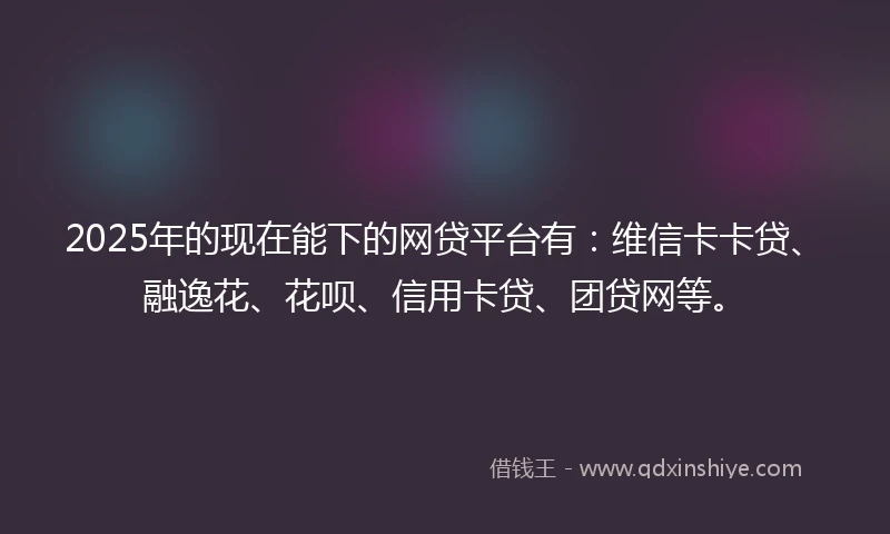 2025年的现在能下的网贷平台有：维信卡卡贷、融逸花、花呗、信用卡贷、团贷网等。