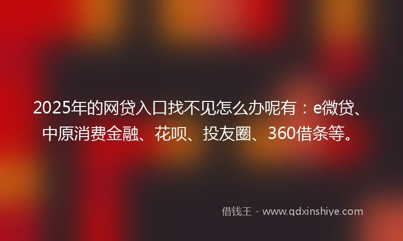 2025年的网贷入口找不见怎么办呢有：e微贷、中原消费金融、花呗、投友圈、360借条等。