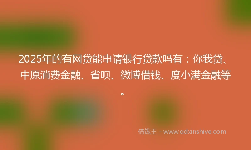 2025年的有网贷能申请银行贷款吗有：你我贷、中原消费金融、省呗、微博借钱、度小满金融等。