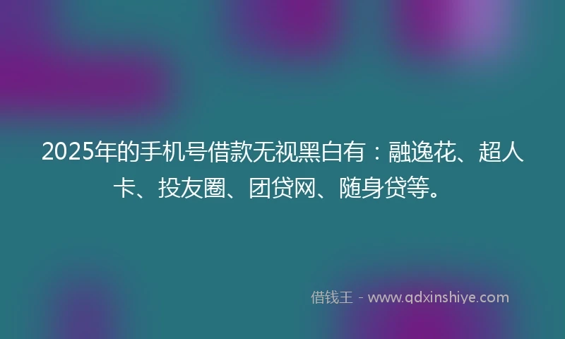 2025年的手机号借款无视黑白有：融逸花、超人卡、投友圈、团贷网、随身贷等。