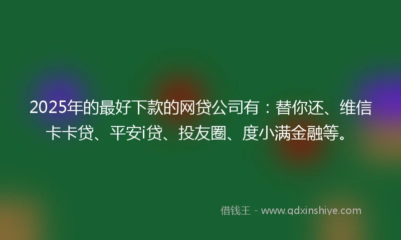 2025年的最好下款的网贷公司有：替你还、维信卡卡贷、平安i贷、投友圈、度小满金融等。